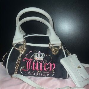 Juicy Couture Black and White Satchel with Pink Accents